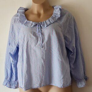 J. Crew blouse sz 2X blue pink ruffle swiss dot VGUC
